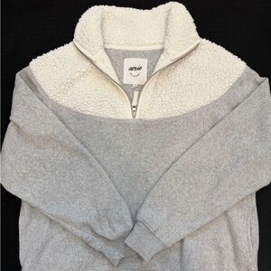 Aerie Cream and Gray Zip-Up Sherpa